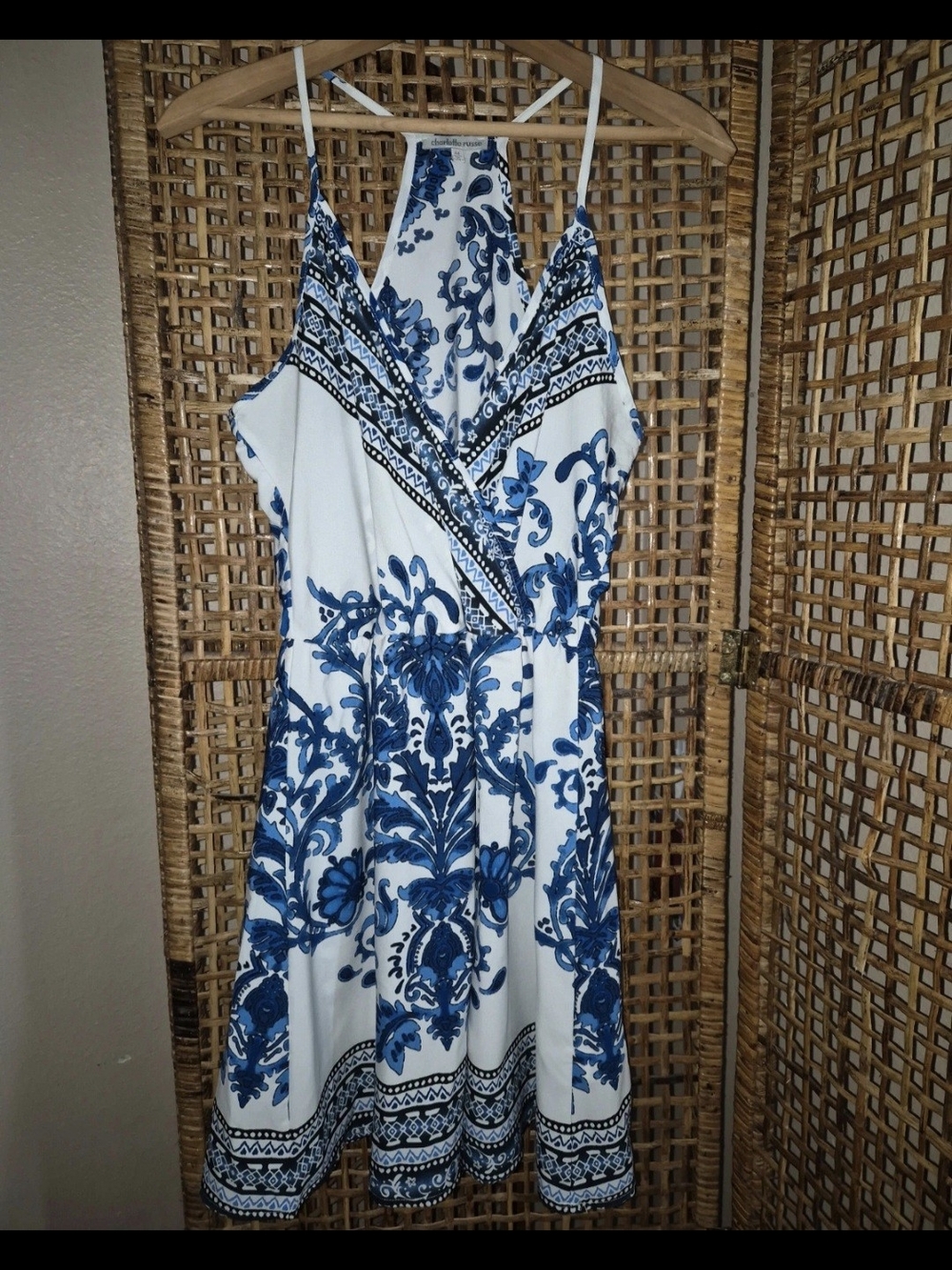 Charlotte Russe White Dress with Blue Floral Print